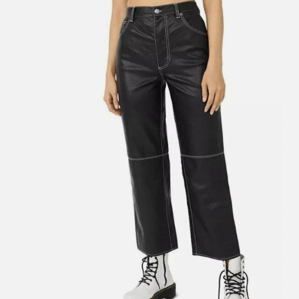 We The Free Vegan Leather Black Hi-Rise Straight Leg Grunge Biker Pant NWOT 10